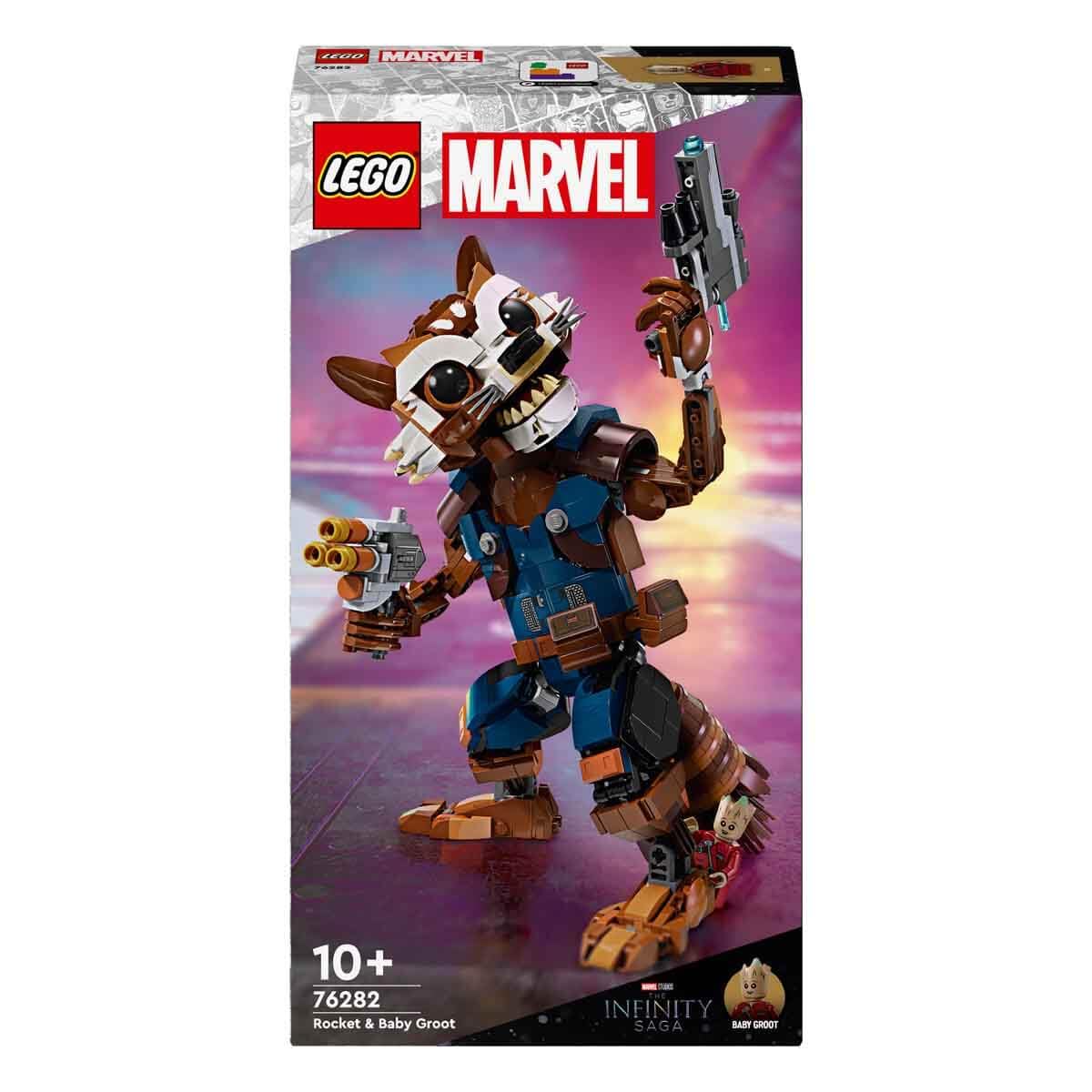 LEGO Marvel Rocket buildable figure with movable joints for action play.