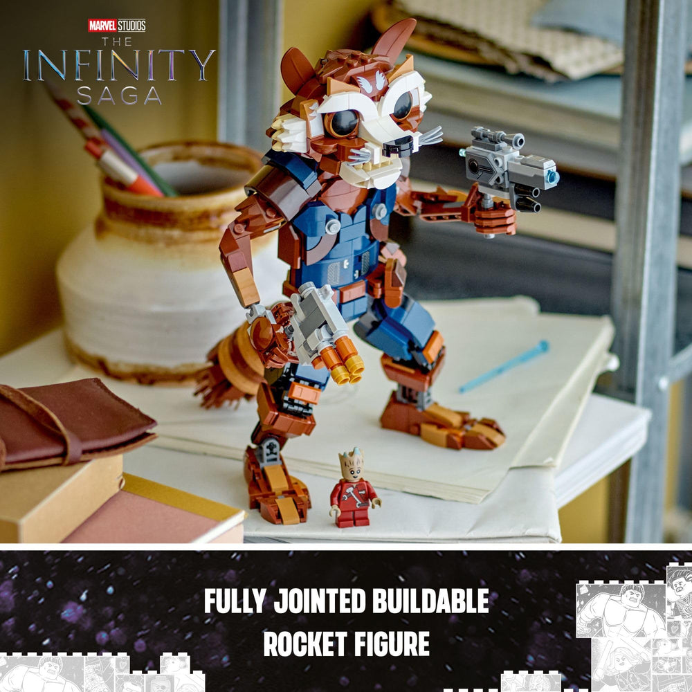 Rocket figure holding a spring shooter for action-packed adventures