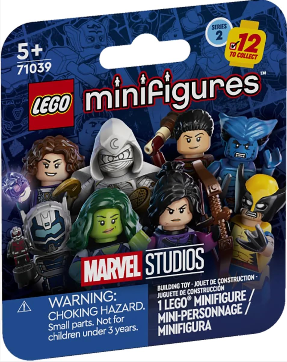 LEGO Marvel Series 2 Hawkeye figure in Mystery Box packaging, collectible display option