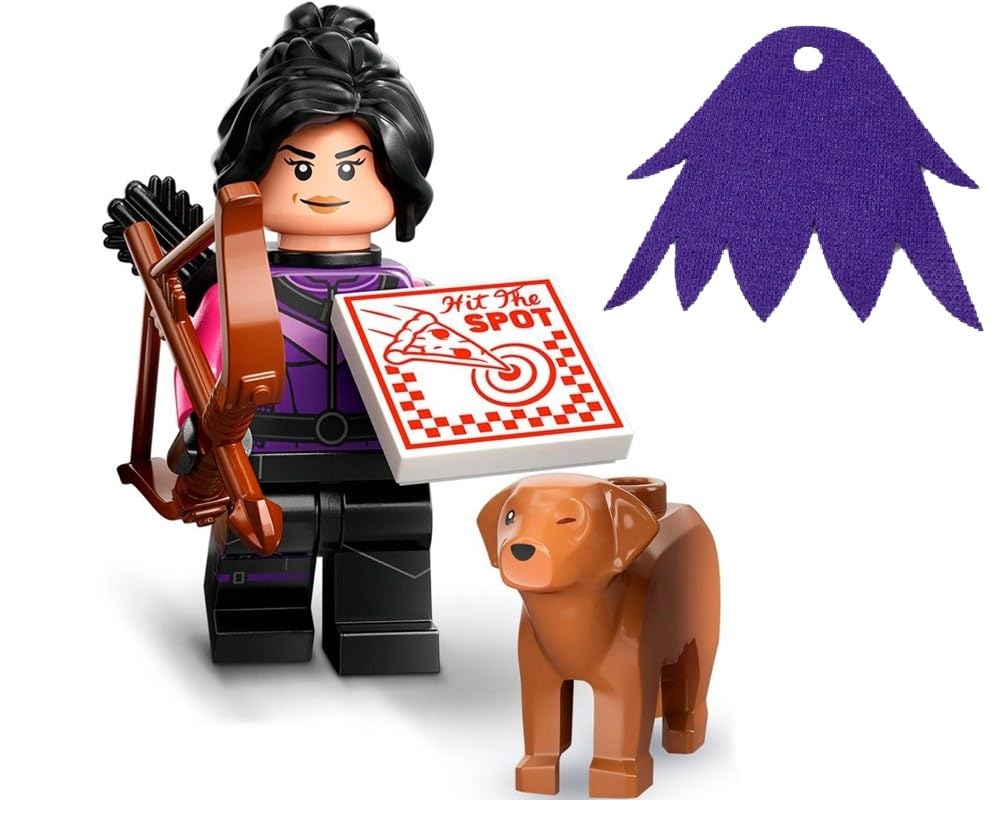 LEGO Kate Bishop minifigure with purple cape for imaginative play and display.