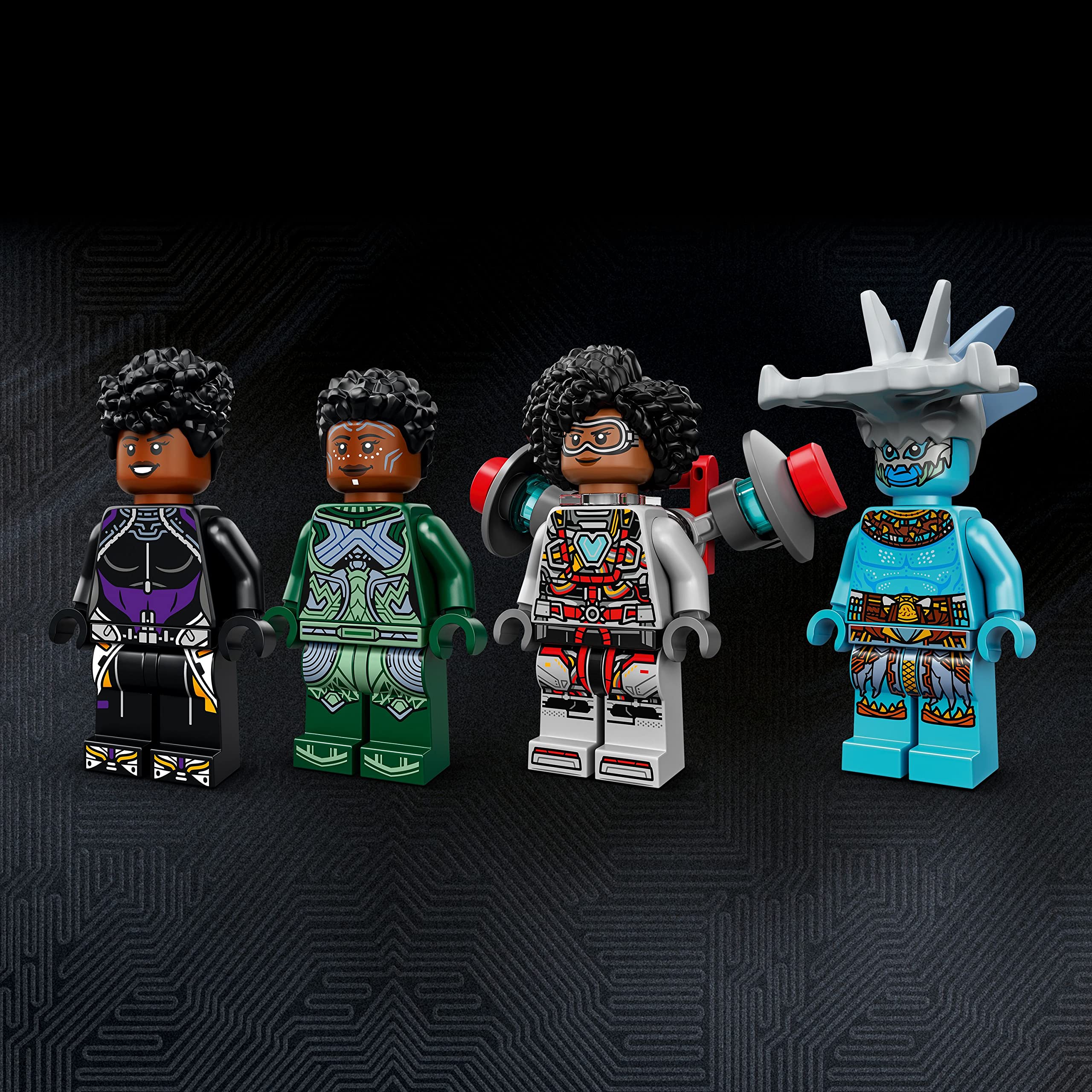 LEGO Marvel Shuri's Sunbird rear storage showcases weapon compartment for story setups.