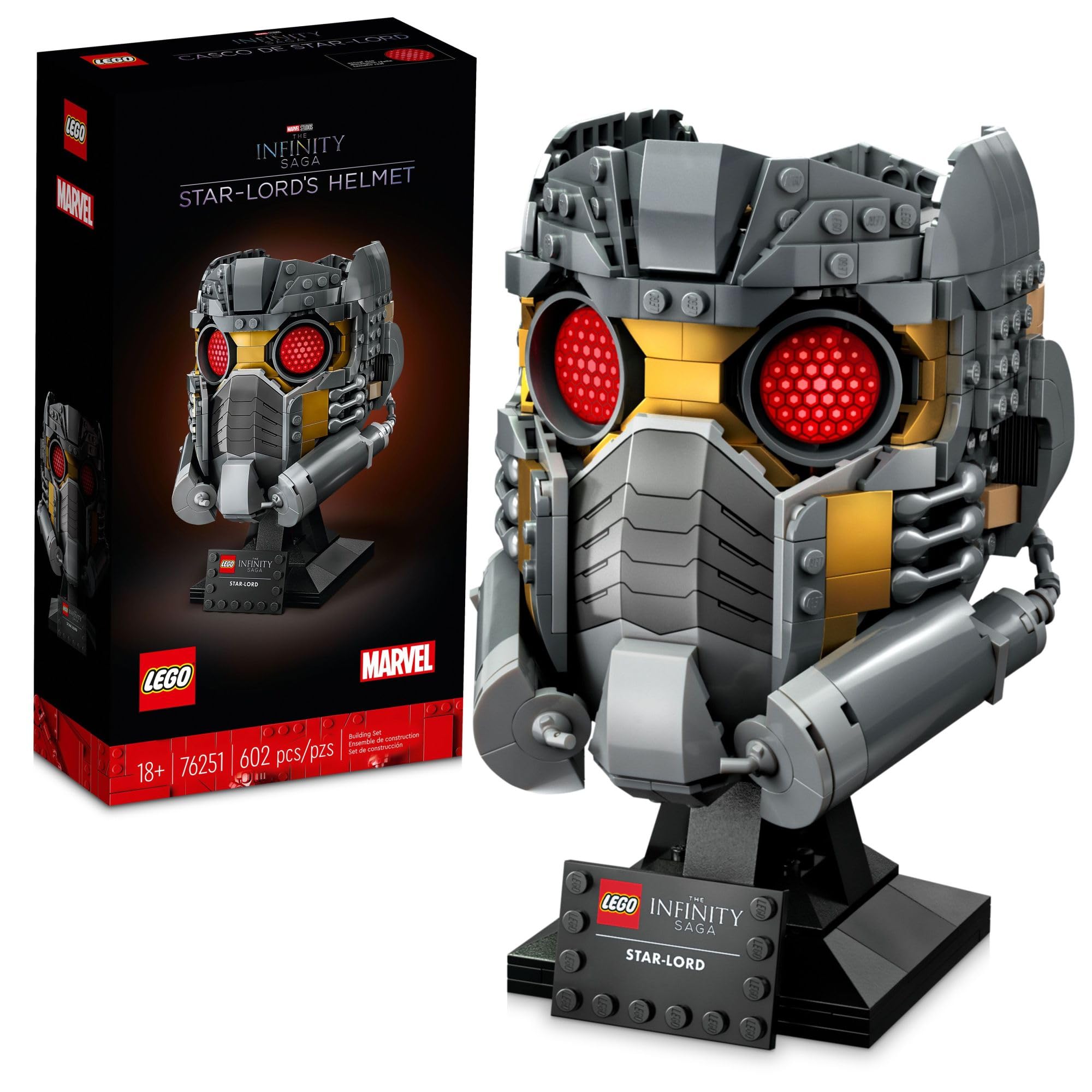 LEGO Marvel Star-Lord’s Helmet assembly captures authentic shape for display and cosplay inspiration.