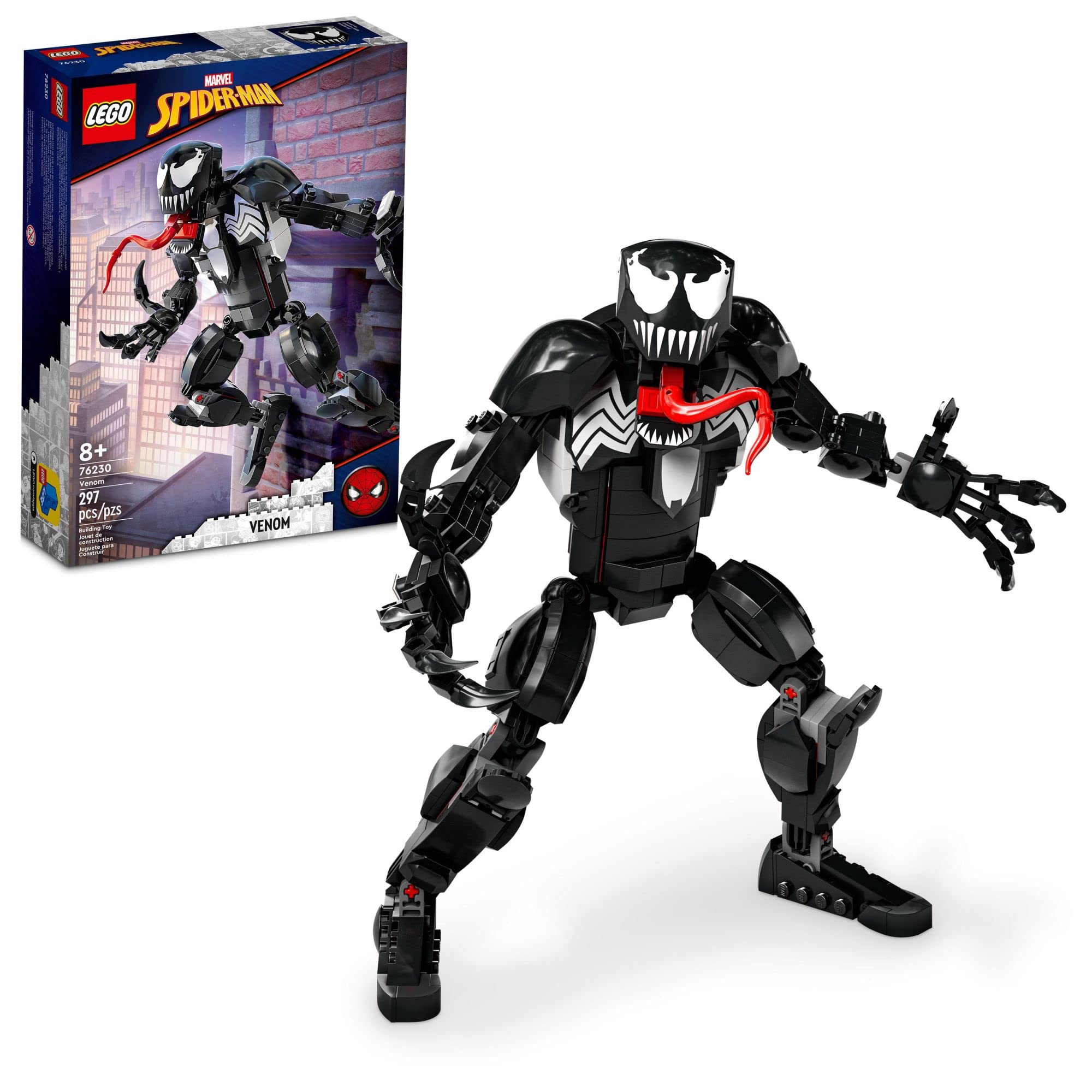 LEGO Marvel Venom figure poseable for dynamic battle scenes and display.