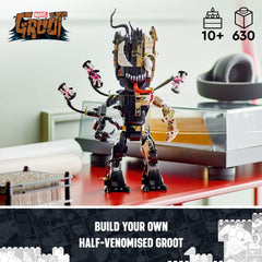 LEGO Marvel Venomized Groot transformation; movable joints enable dynamic posing.