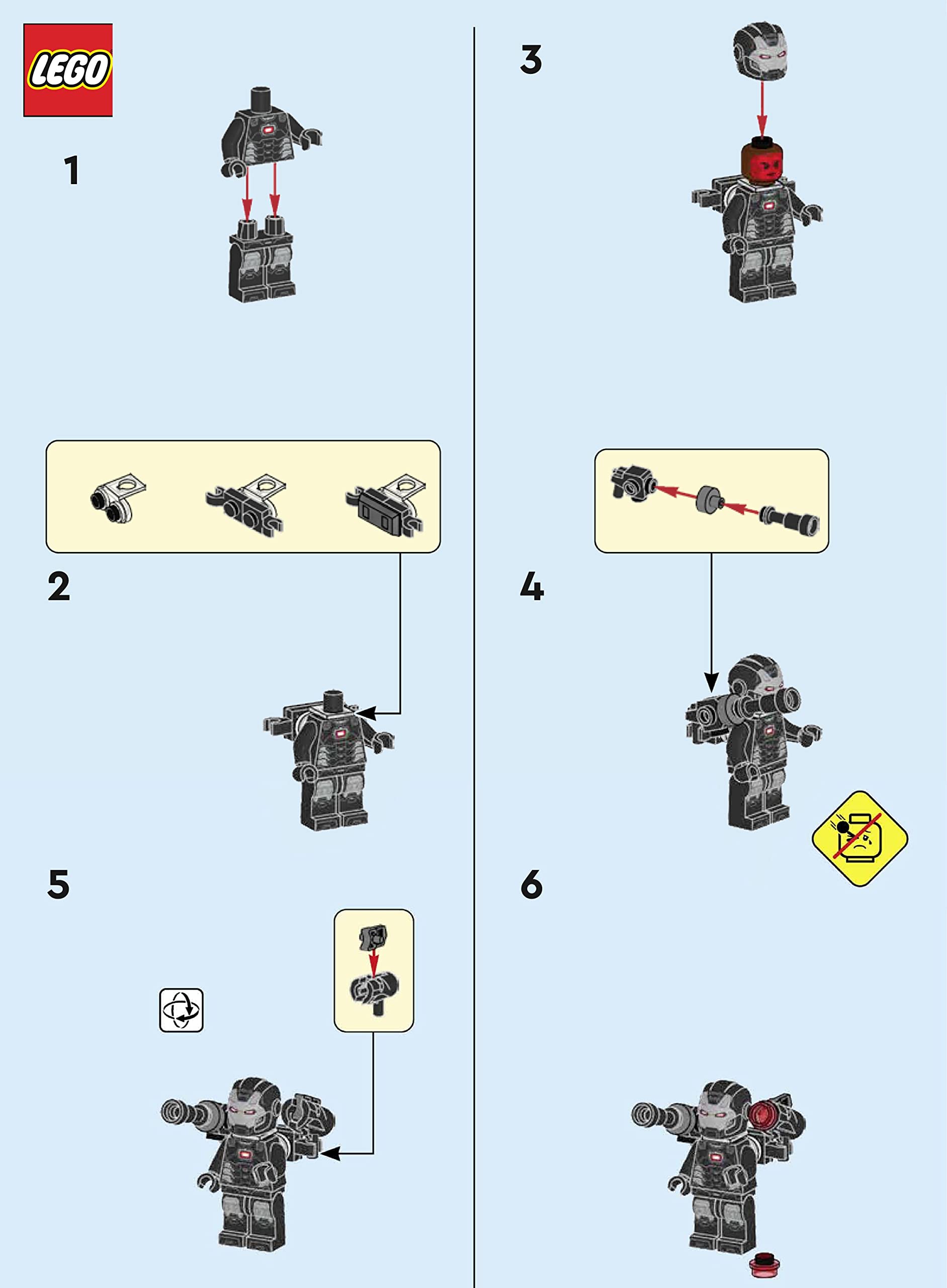 LEGO Marvel War Machine mini figure, 1.7 inches tall, ideal for display.