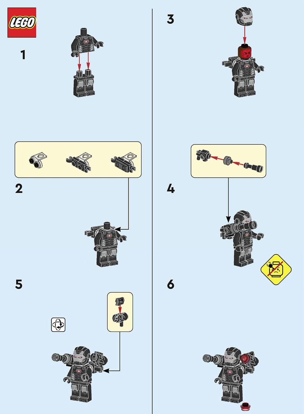 LEGO Marvel War Machine mini figure, 1.7 inches tall, ideal for display.