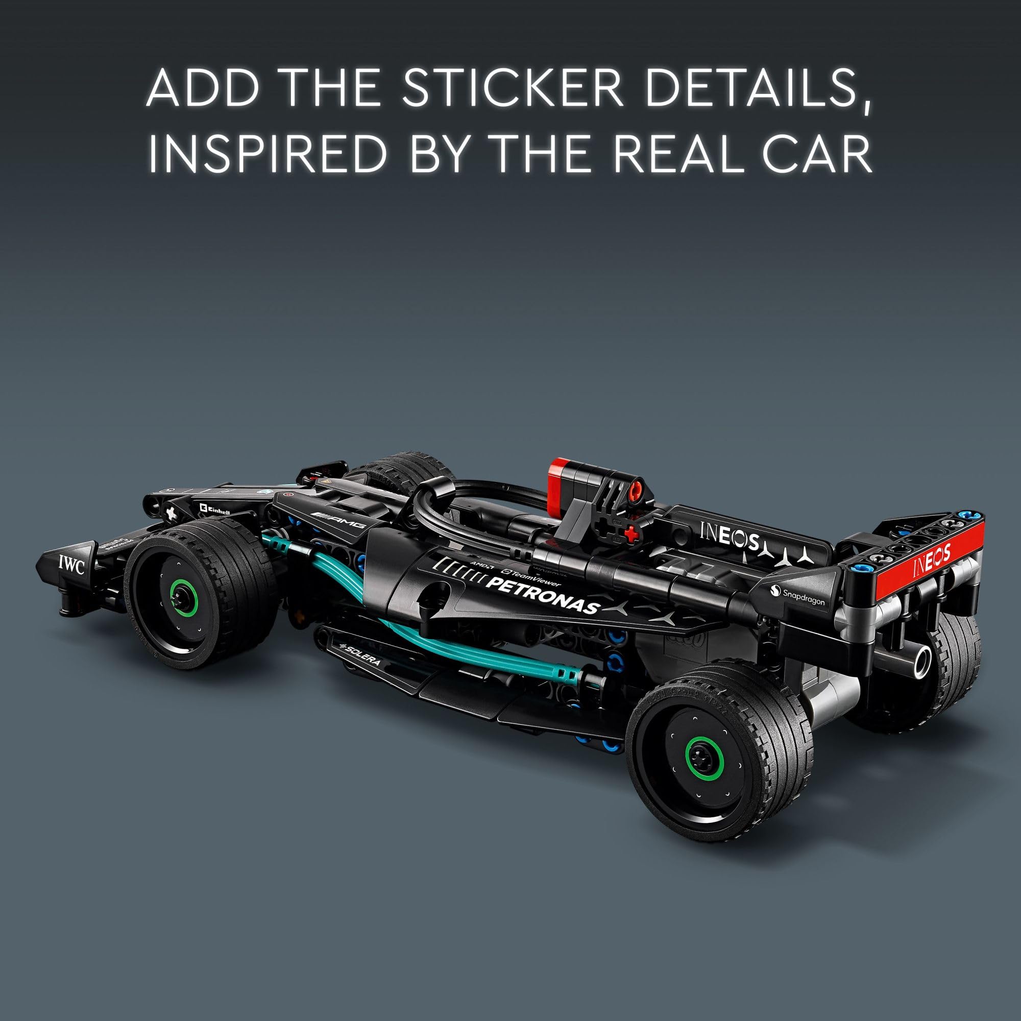 LEGO Technic Mercedes-AMG F1 W14 E pulls back and races for imaginative play