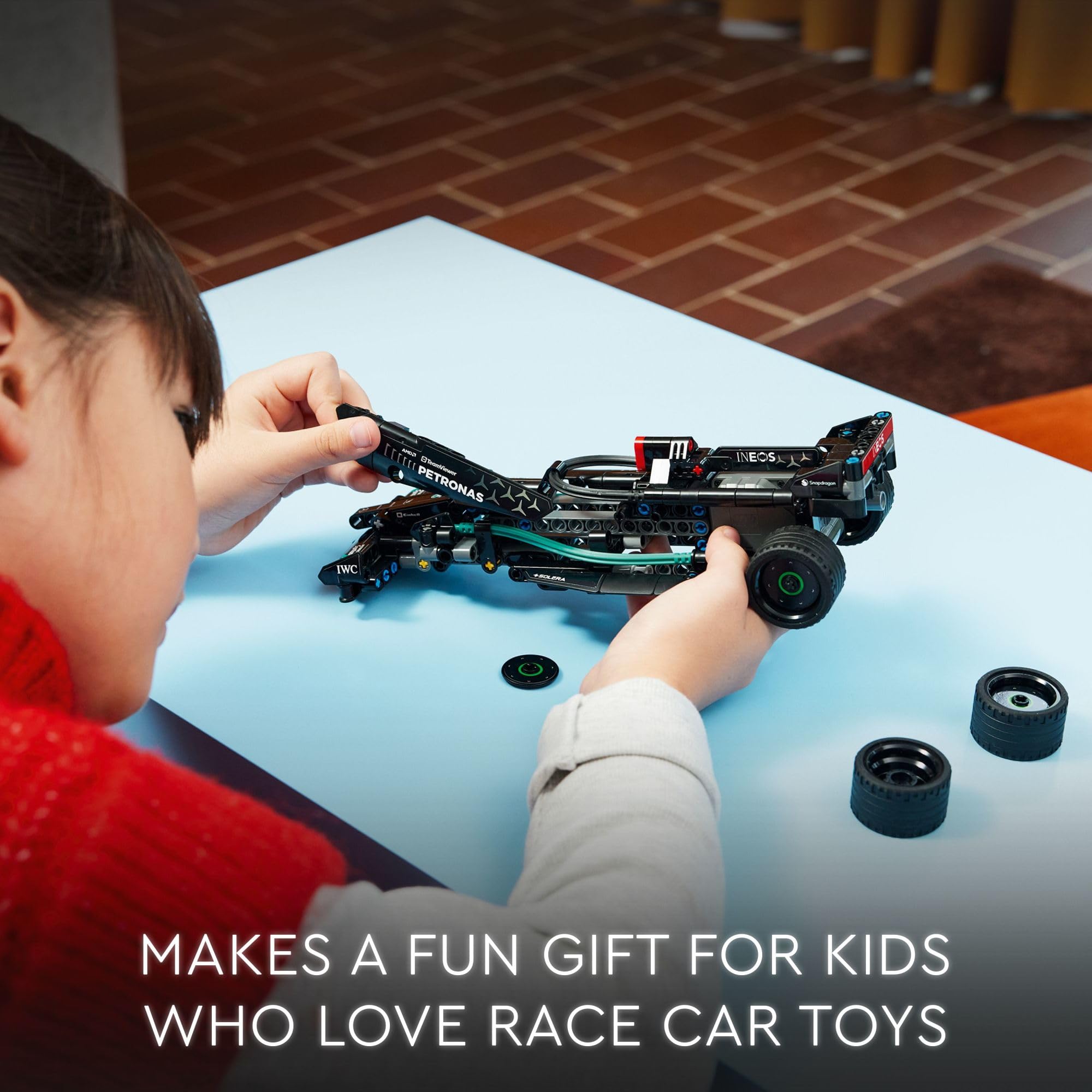 LEGO Technic Mercedes-AMG F1 W14 E sticker details add realism and brand authenticity