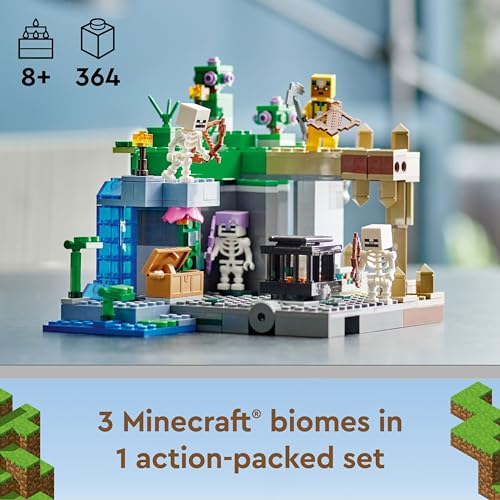 LEGO Minecraft 21189 Skeleton Dungeon lush cave with torches and bushes for atmosphere