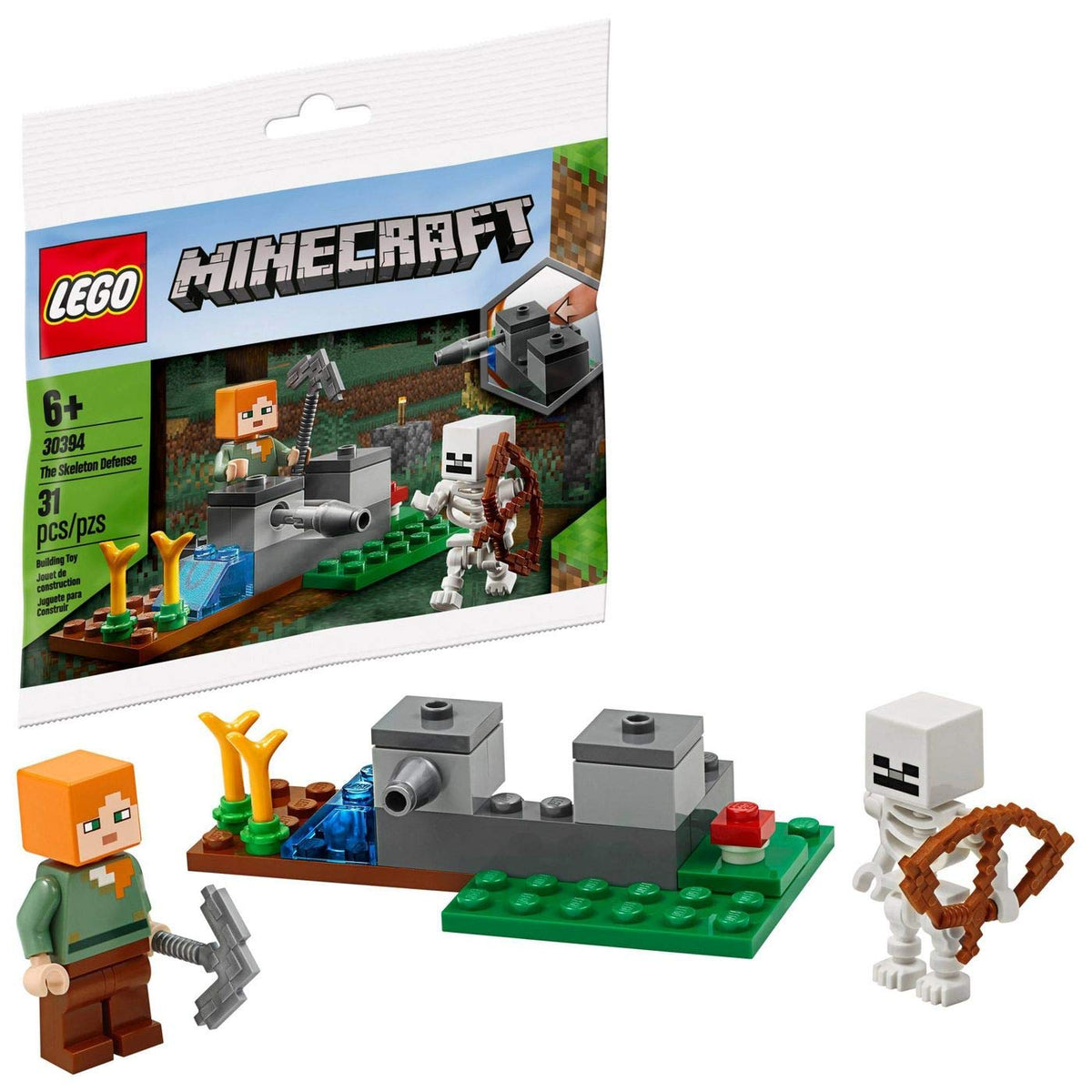 LEGO Minecraft 30394 Skeleton Defense — Steve with pickaxe boosts imaginative play and storytelling.