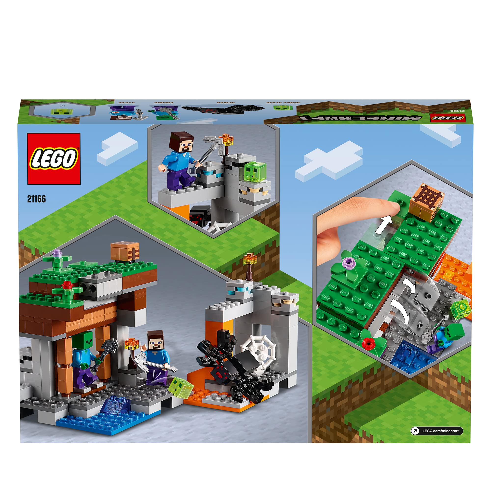 LEGO Minecraft Abandoned Mine measures 5in high, 7in wide, 4in deep.
