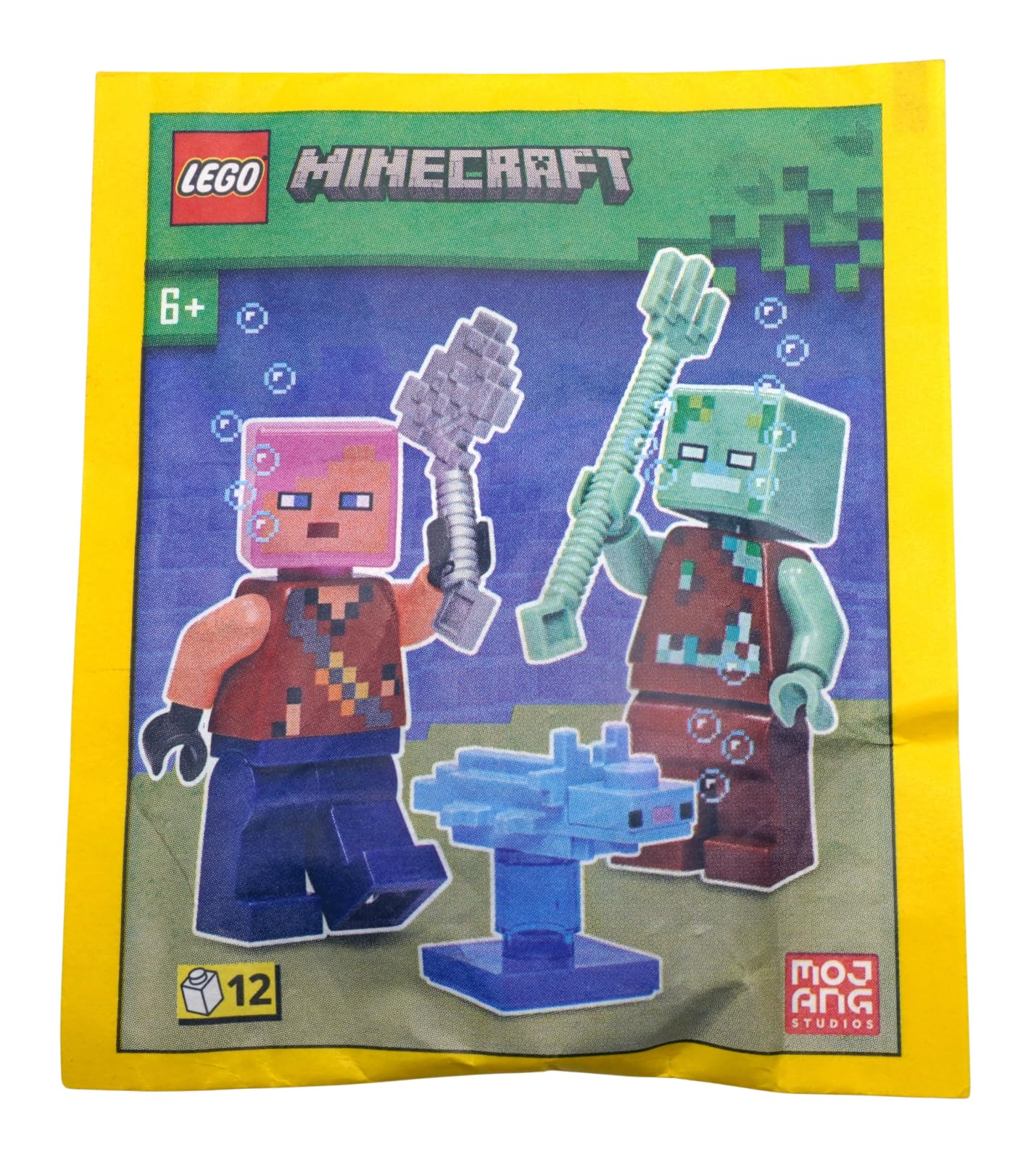 LEGO Minecraft Adventurer minifig with Drowned and Axolotl display for imaginative play