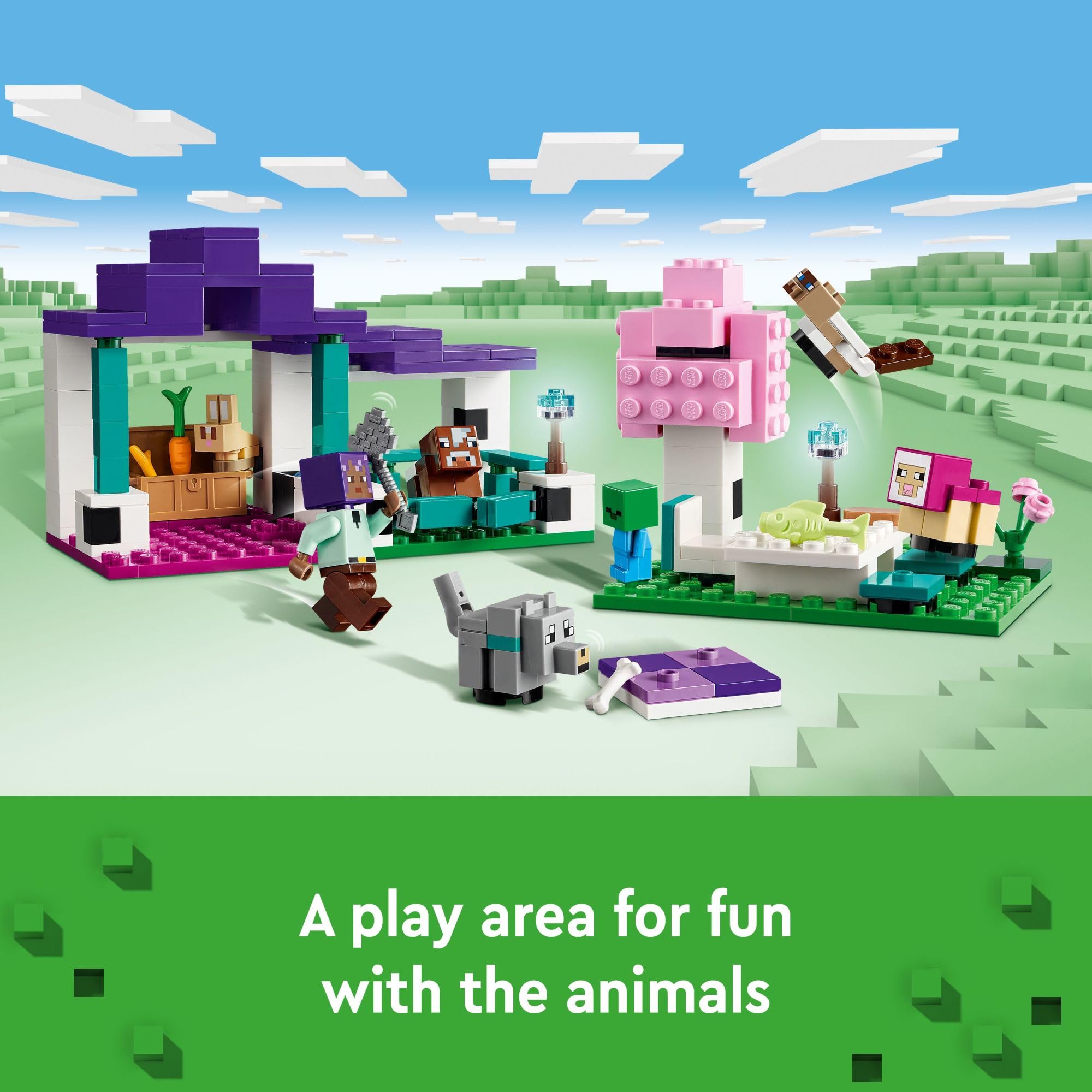 LEGO Minecraft Animal Sanctuary animal collection enriches storytelling with six baby mobs and friends.