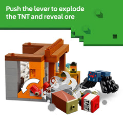 LEGO Minecraft Armadillo Mine Expedition 21269 savanna biome scene with river and lava.