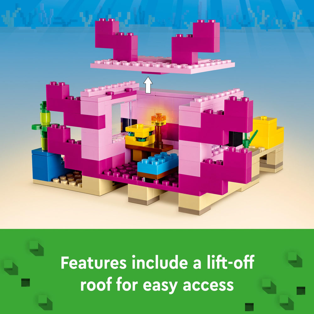 LEGO Minecraft The Axolotl House 21247 dolphin and treasure chest spark treasure-hunting play