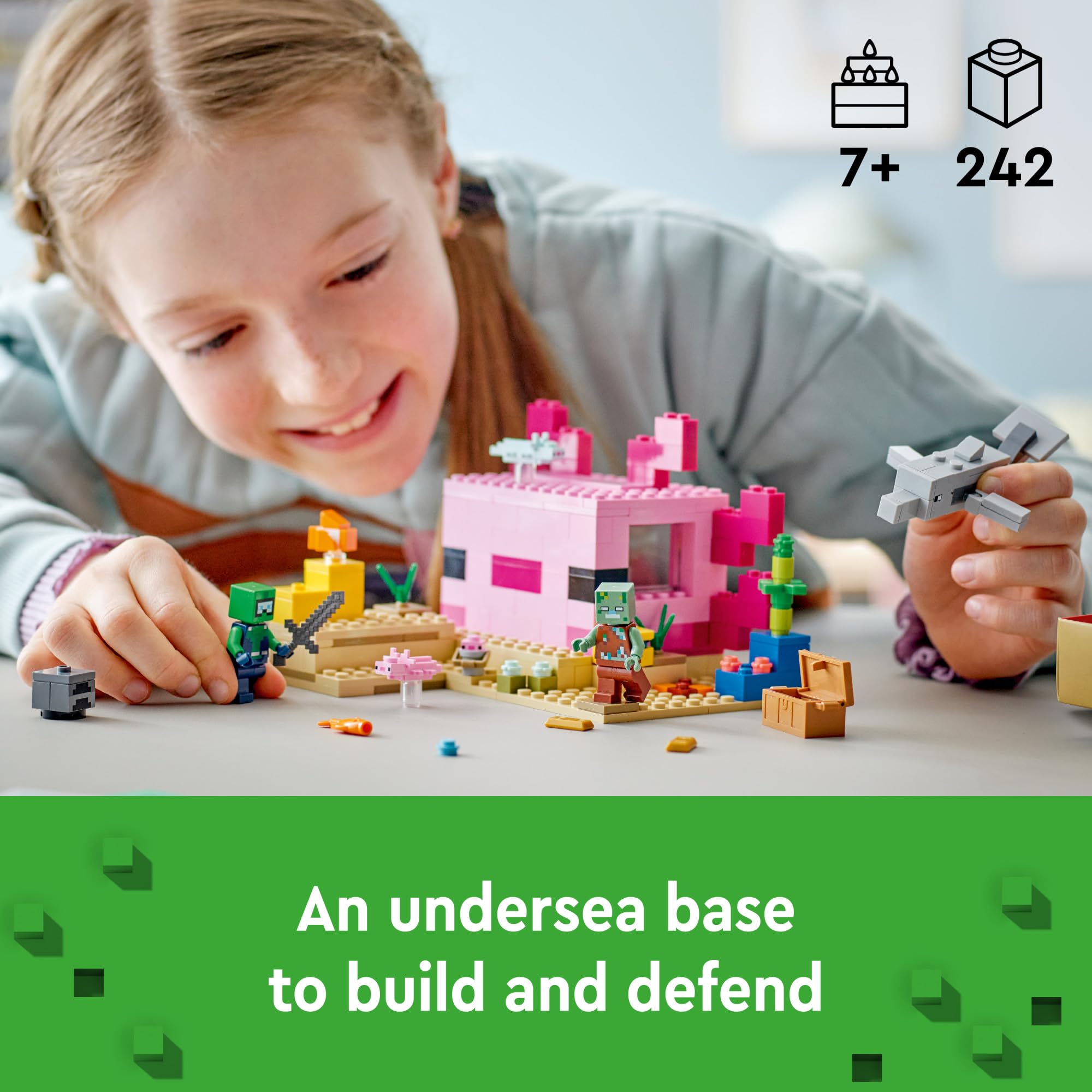 LEGO Minecraft The Axolotl House 21247 removable roof enables quick interior access during play