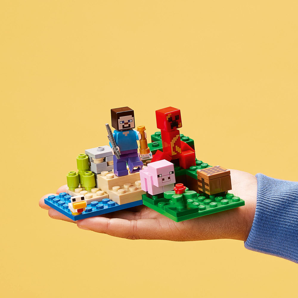 LEGO Minecraft baby chicken figure brings gentle farm life to the scene.