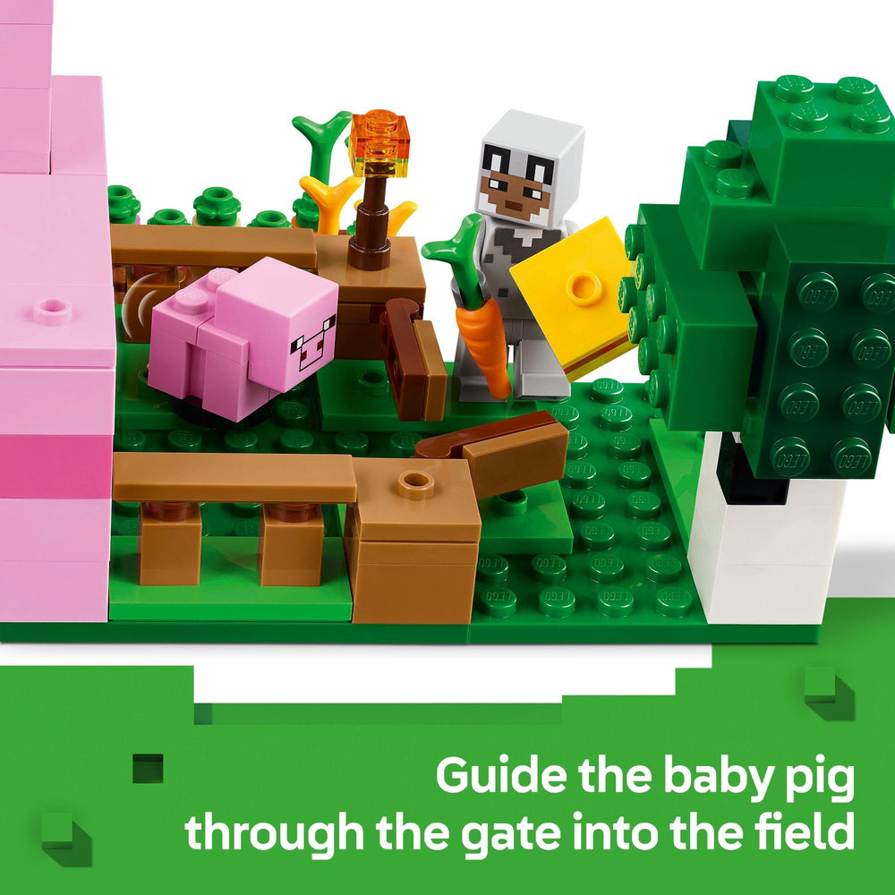 LEGO Minecraft Baby Pig House farm plot with potatoes and beets for farming fun