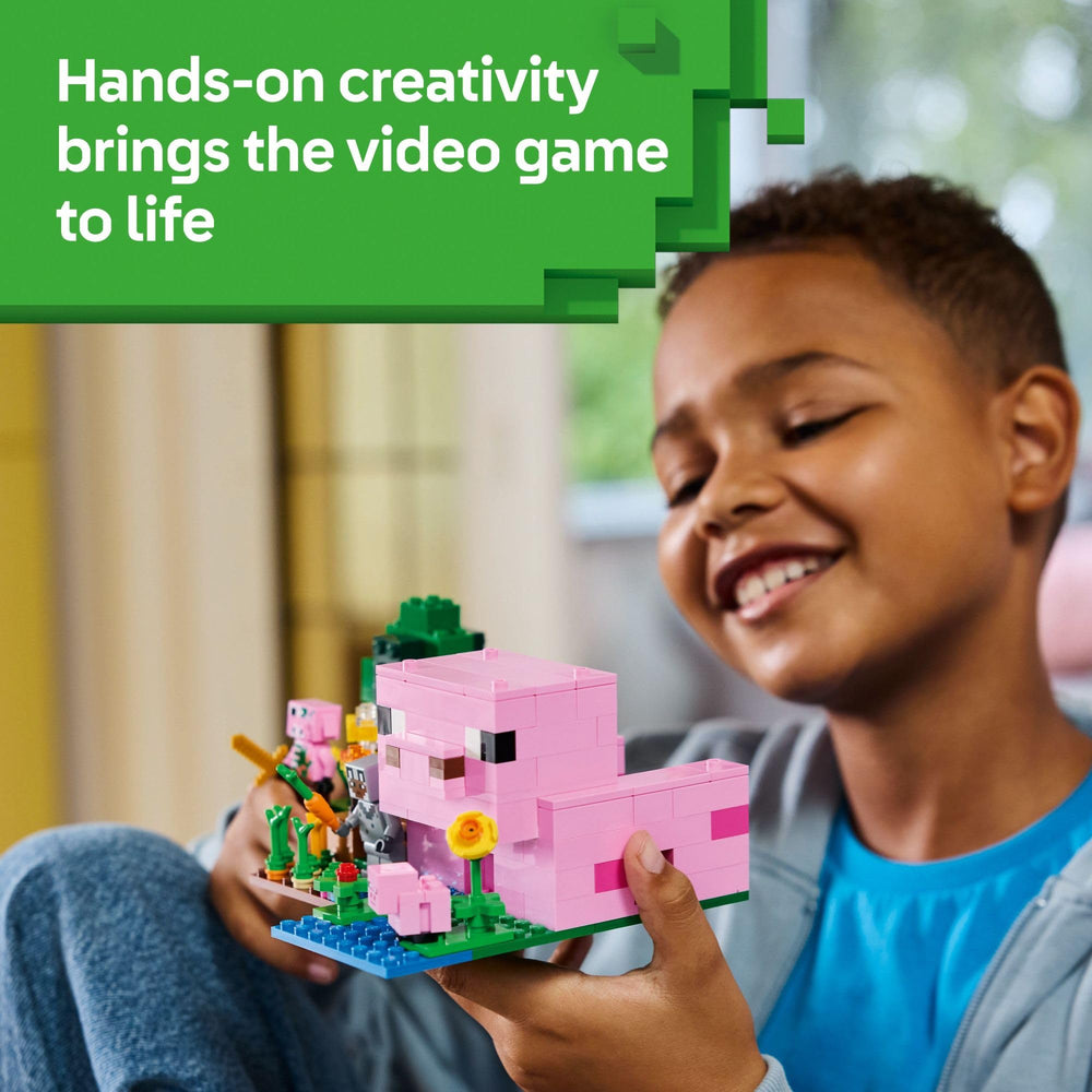 LEGO Minecraft Baby Pig House pig riding action with adult pig