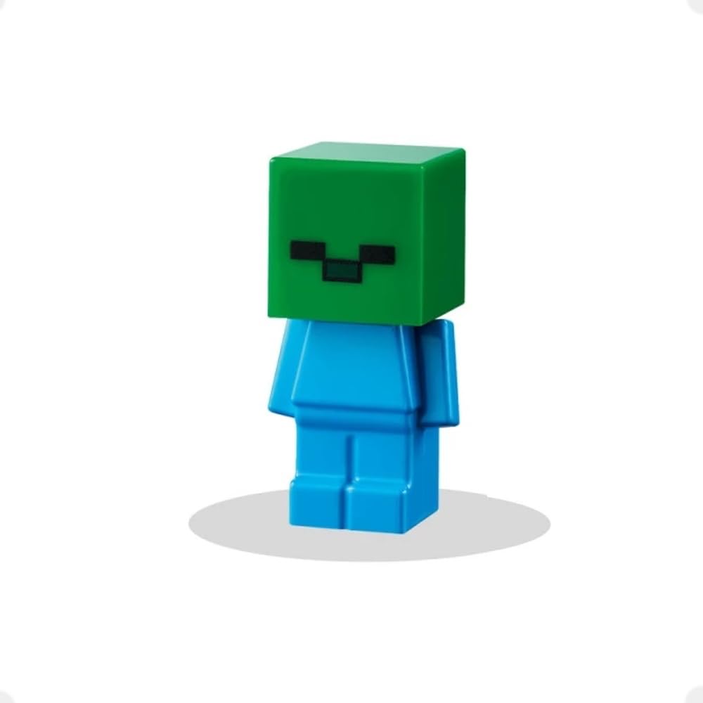 LEGO Minecraft Baby Zombie figure close-up showcasing bright colors for display and imaginative play.