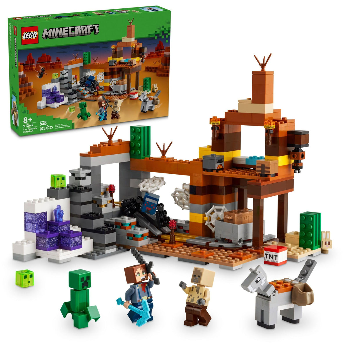 LEGO Minecraft Badlands Mineshaft exploration highlights immersive building play with a rugged mining theme.