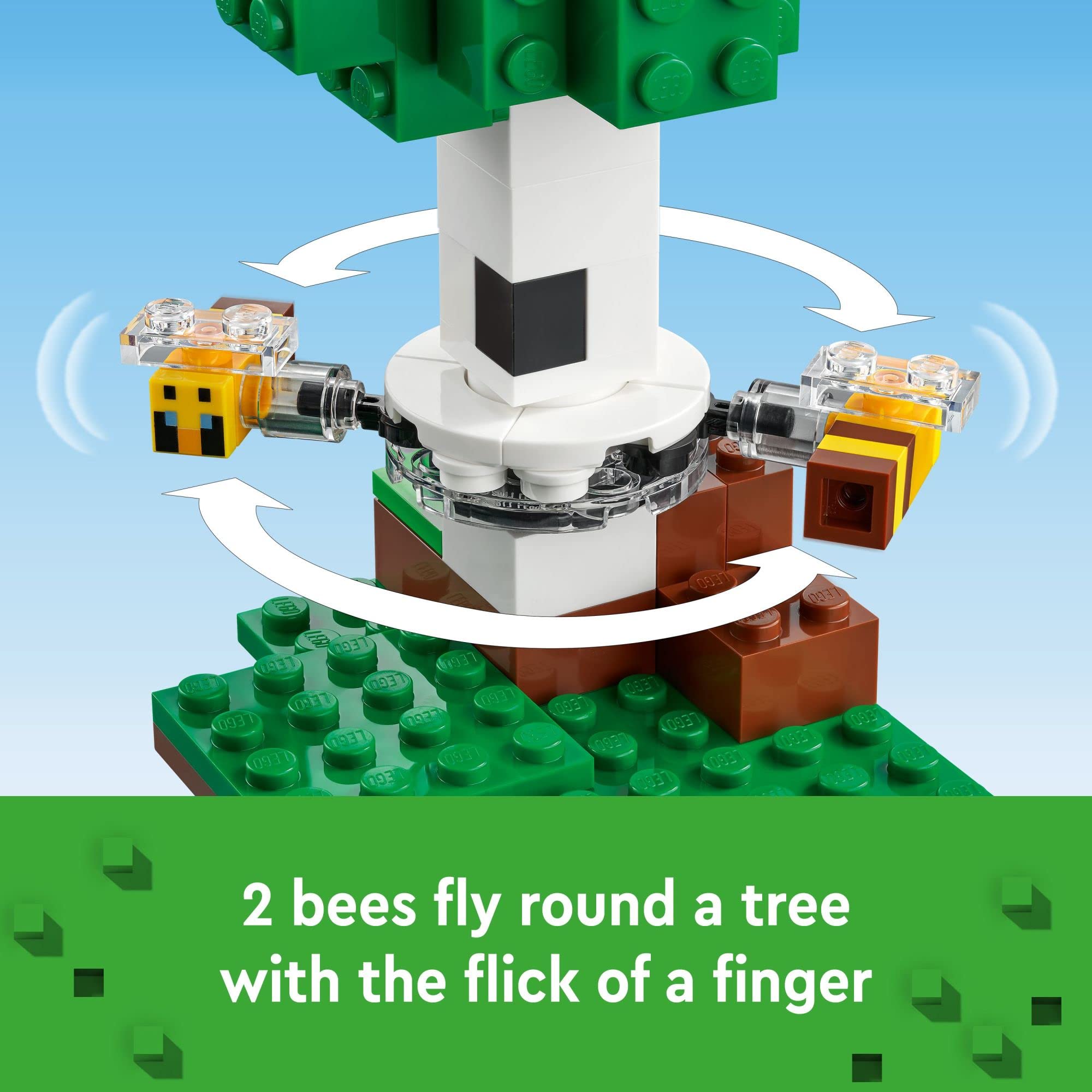 LEGO Minecraft The Bee Cottage includes honeycomb, beehive, and farm crops for exploration.