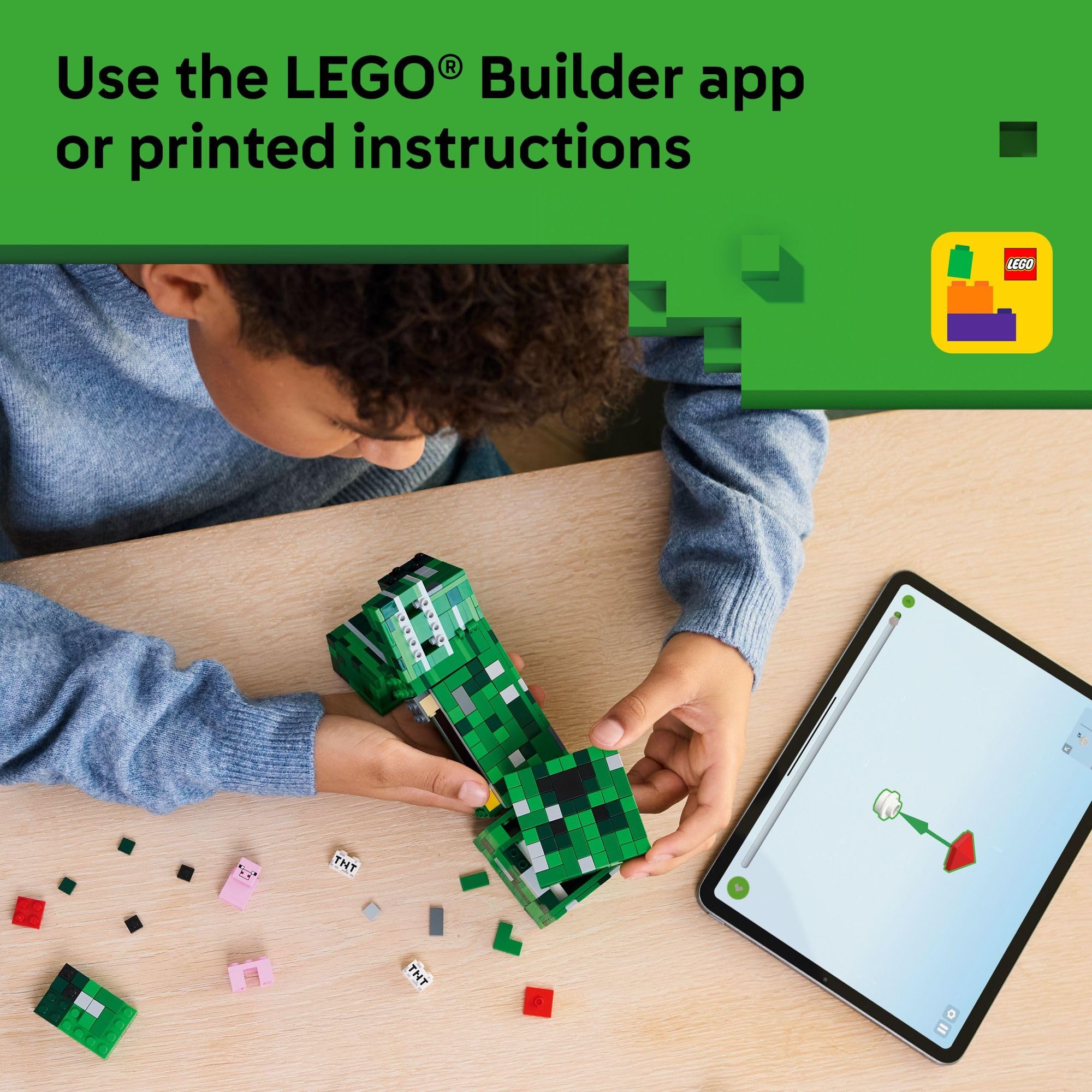 LEGO Builder app helps zoom, rotate, and track progress.