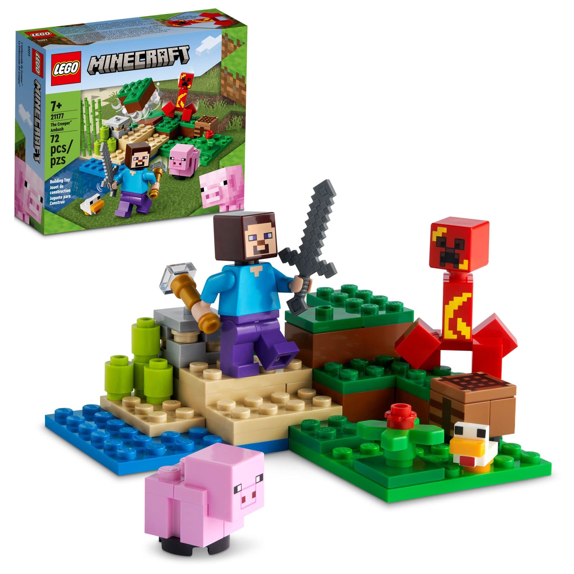 LEGO Minecraft Creeper Ambush explosion scene for dynamic play and display.