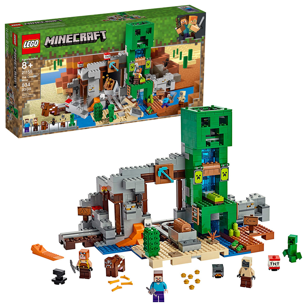 LEGO Minecraft The Creeper Mine 21155 front view for display and play