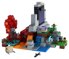 LEGO Minecraft Devastated Portal 21172 features Steve in Netherite armor with sword for action roles.