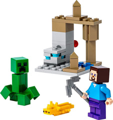 LEGO Minecraft Steve figure in Dripstone Cavern display for imaginative play