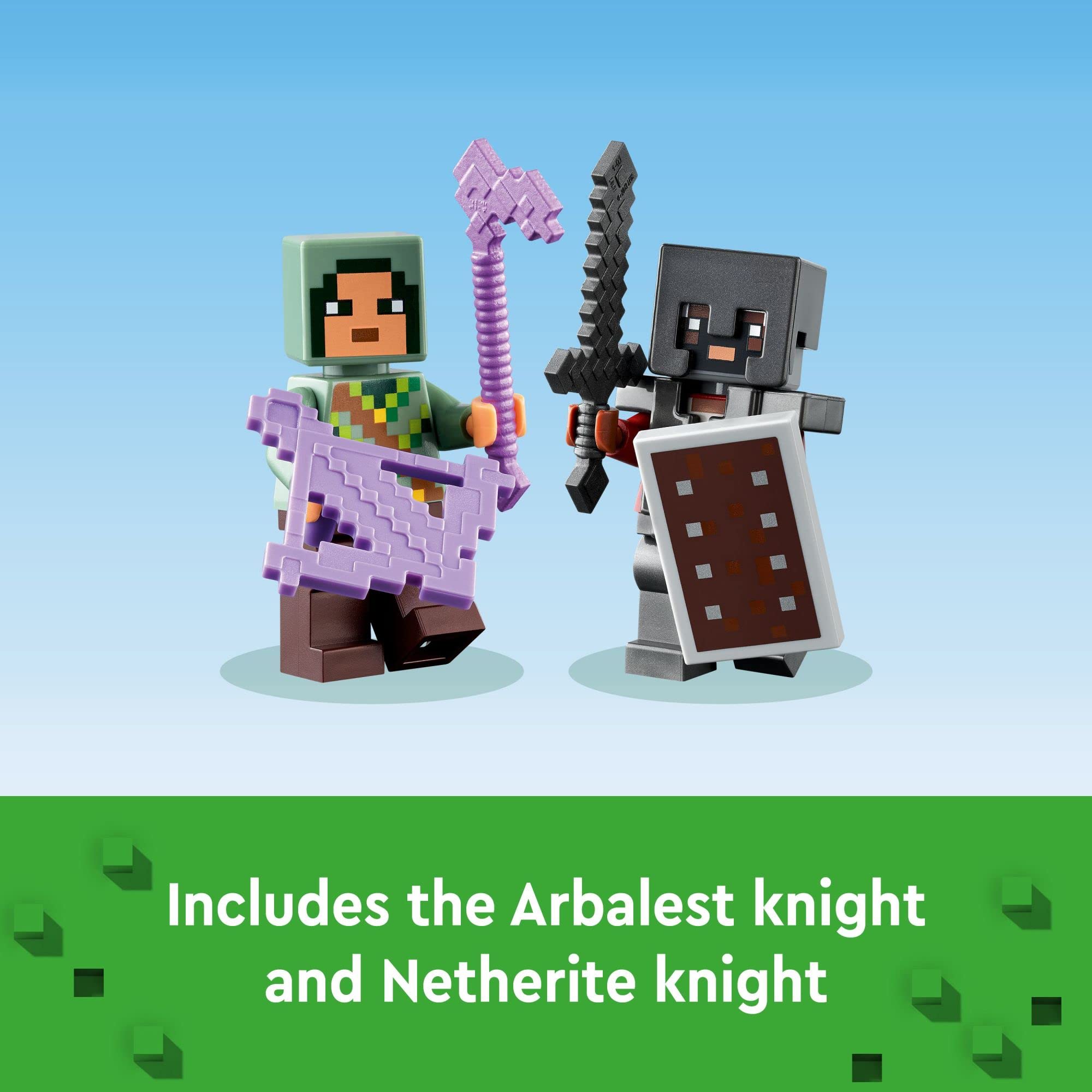 LEGO Minecraft Enchanted Hoe harvests skulk in the Deep Dark setting