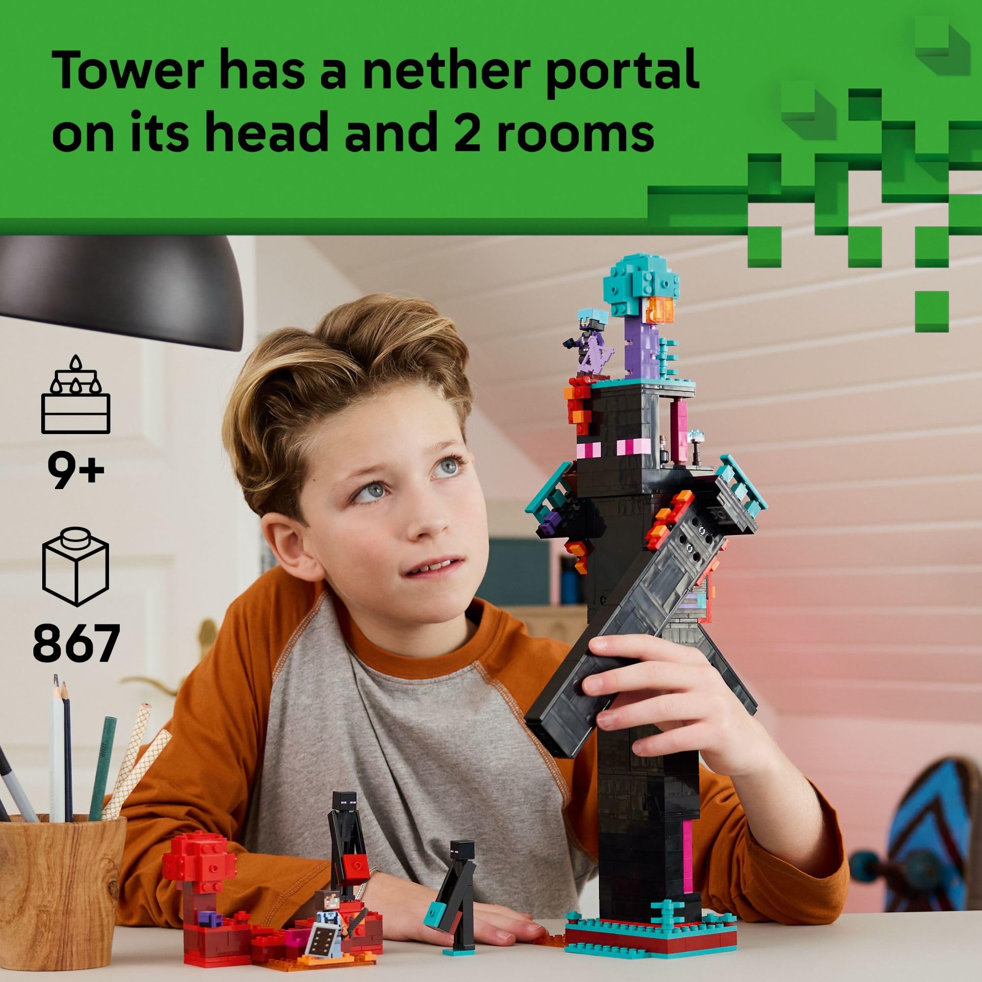 Enderman Tower head with Nether portal enhances immersion for build sessions.