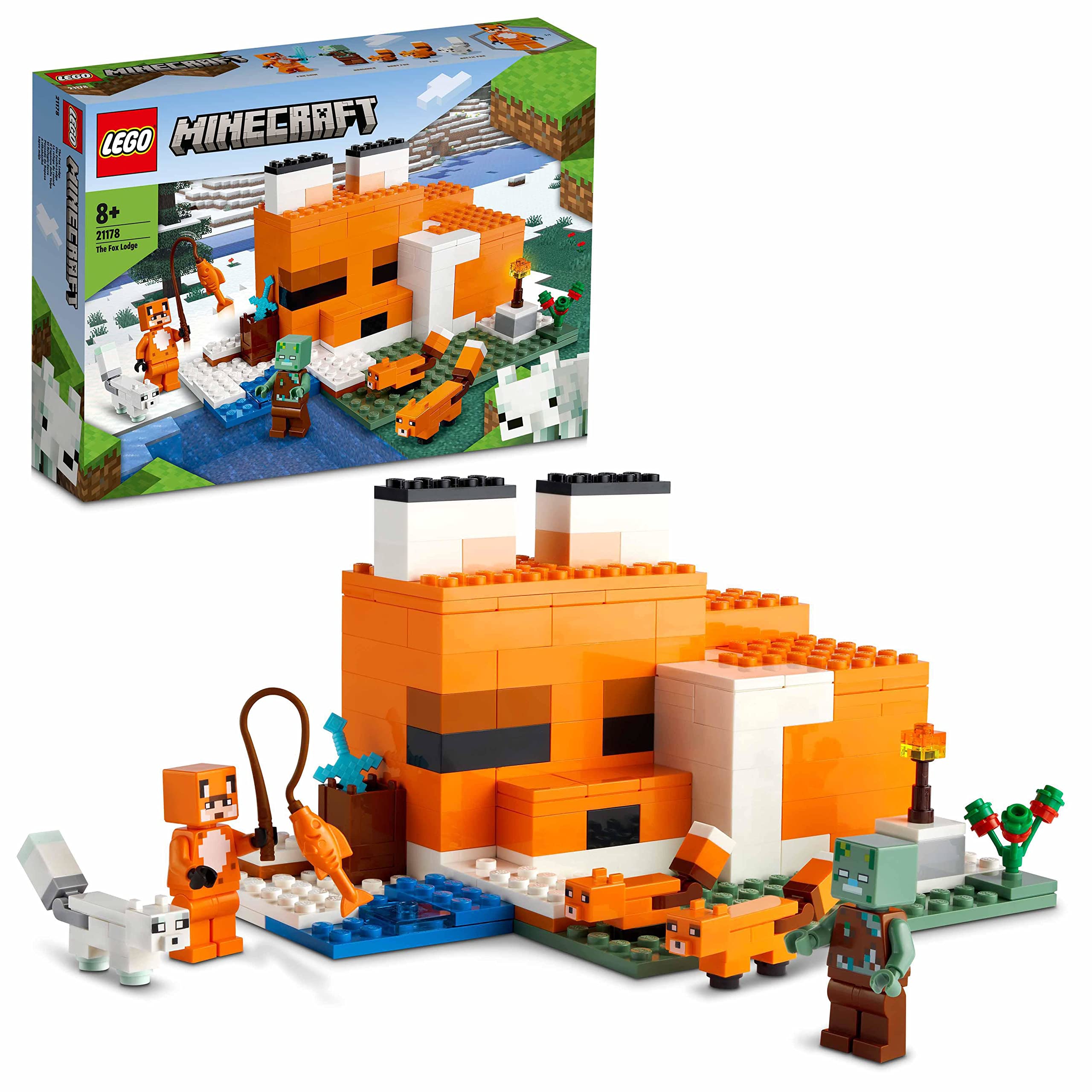 LEGO Minecraft The Fox Lodge House front view for cozy fox habitat play