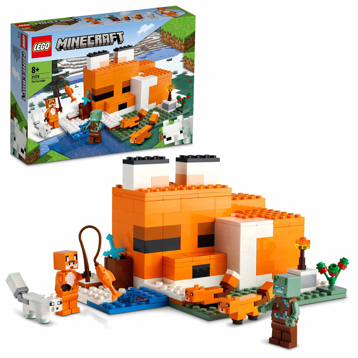 LEGO Minecraft The Fox Lodge House front view for cozy fox habitat play