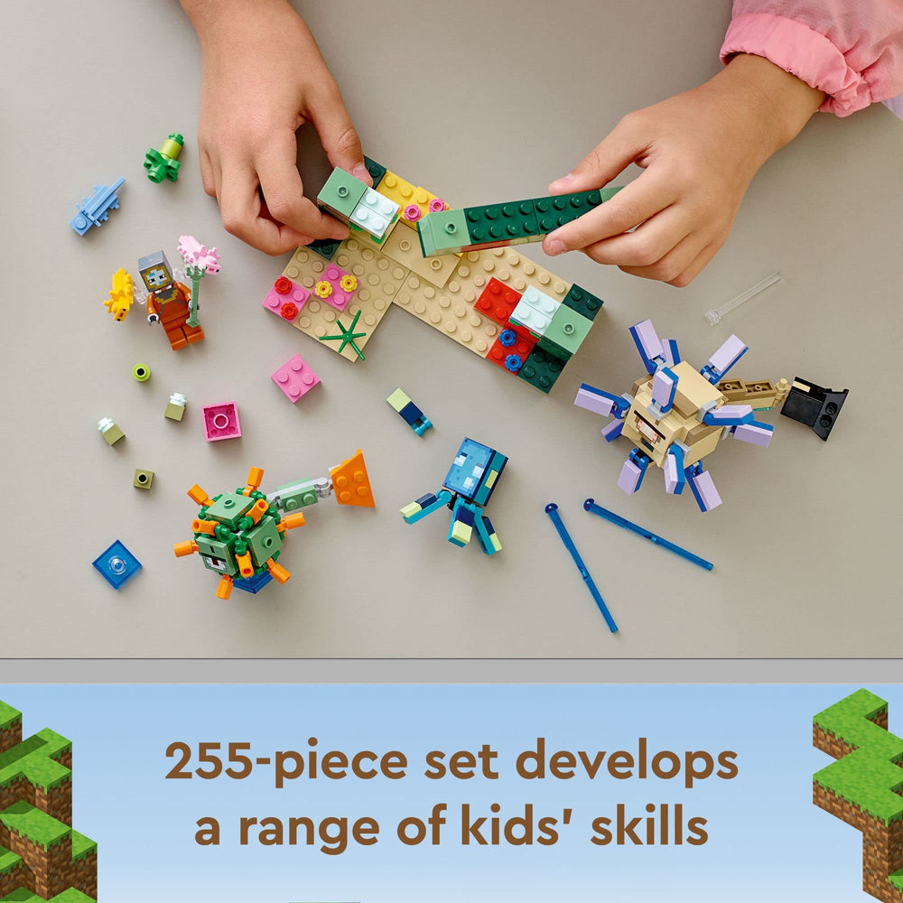 LEGO Minecraft Guardian Battle coral reef build creates colorful, immersive play environments.