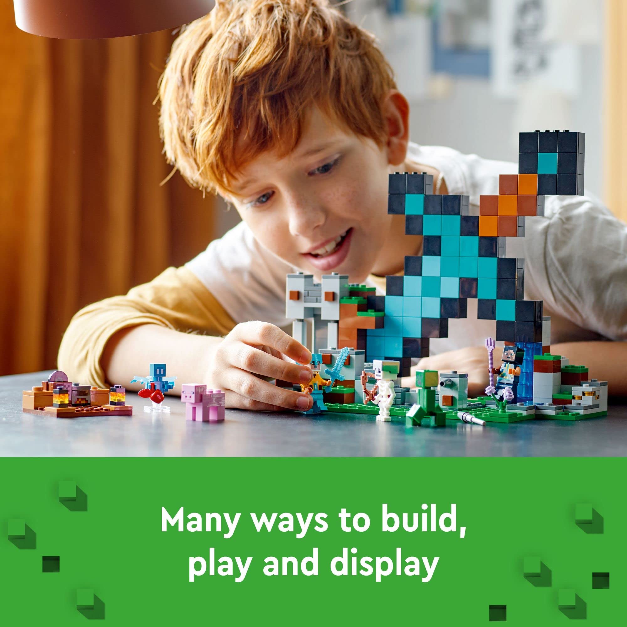 LEGO Minecraft Guardian Warrior figure defending the diamond sword base