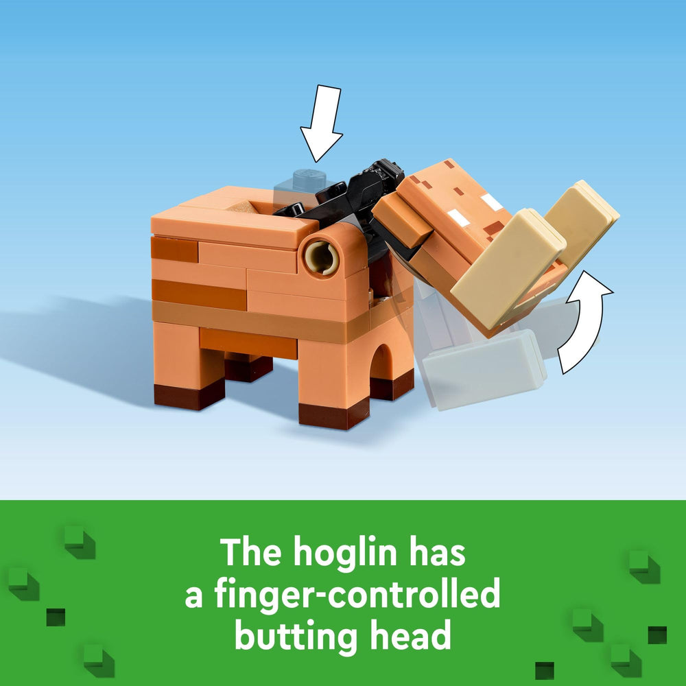 LEGO Minecraft Hoglin figure with butting head for dramatic encounters.