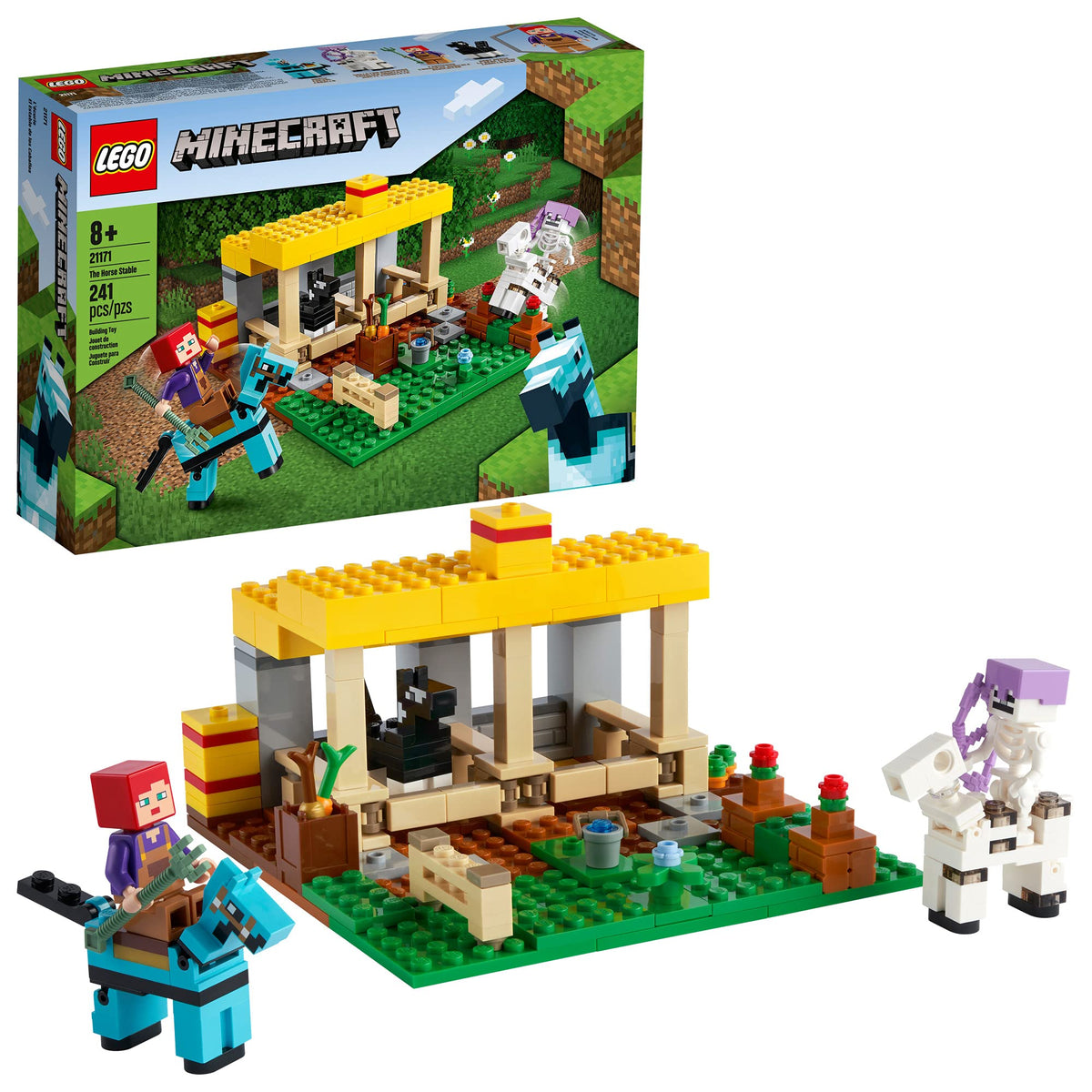 LEGO Minecraft Horse Stable 21171 front view sparks imaginative play and farm scene building
