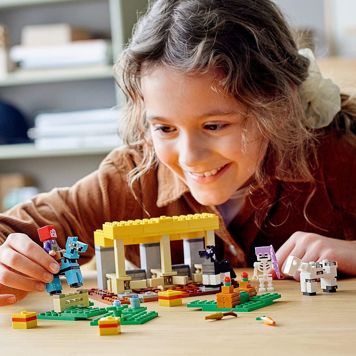 LEGO Minecraft Horse Stable 21171 opening doors highlights accessible, interactive building