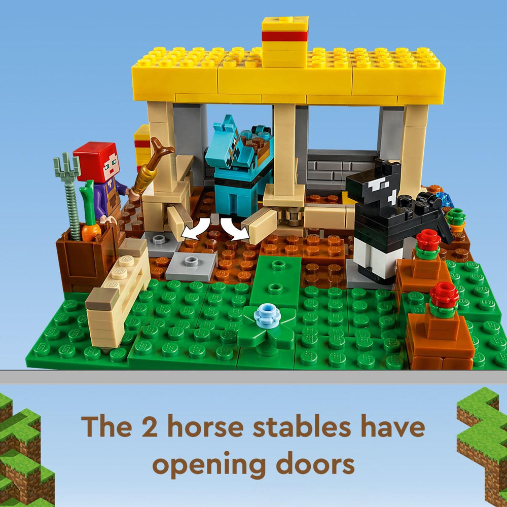 LEGO Minecraft Horse Stable 21171 wood-textured stable emphasizes tactile building