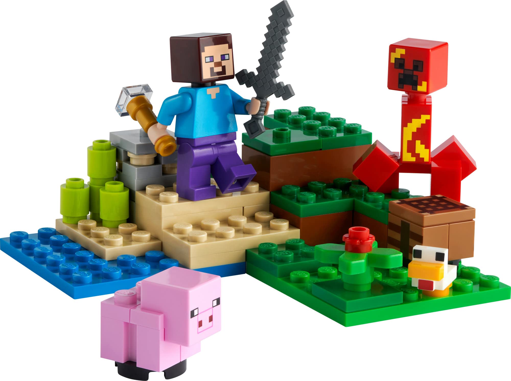 LEGO Minecraft crafting table and iron ore boost pretend crafting.