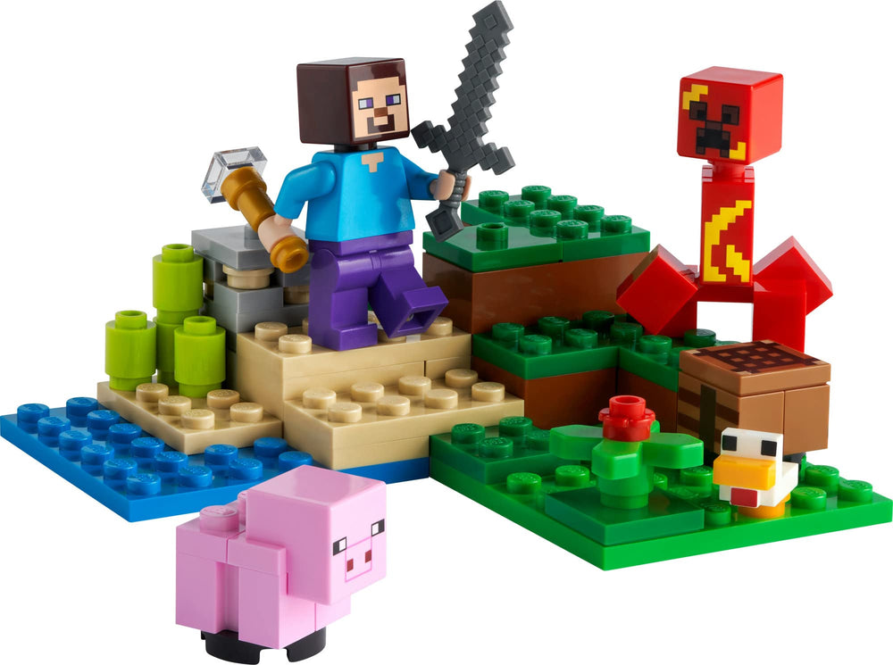 LEGO Minecraft crafting table and iron ore boost pretend crafting.