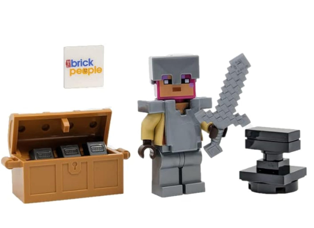 LEGO Minecraft Knight Minifigure with Chest and Anvil for imaginative play and display