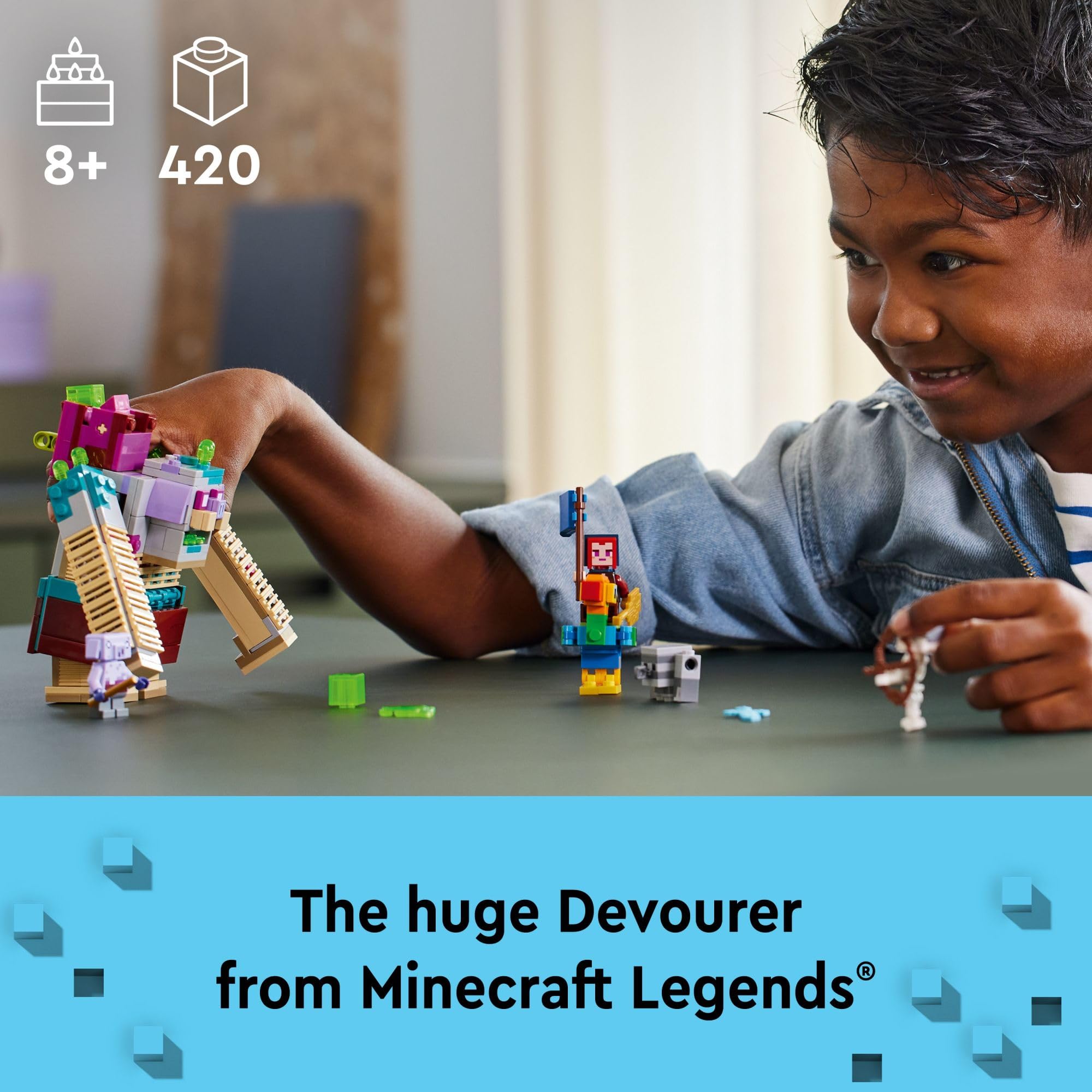 LEGO Minecraft Legends Devourer mouth missiles add dynamic, interactive play.
