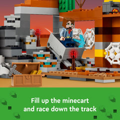 LEGO Minecraft minecart and rail system adds dynamic travel play.