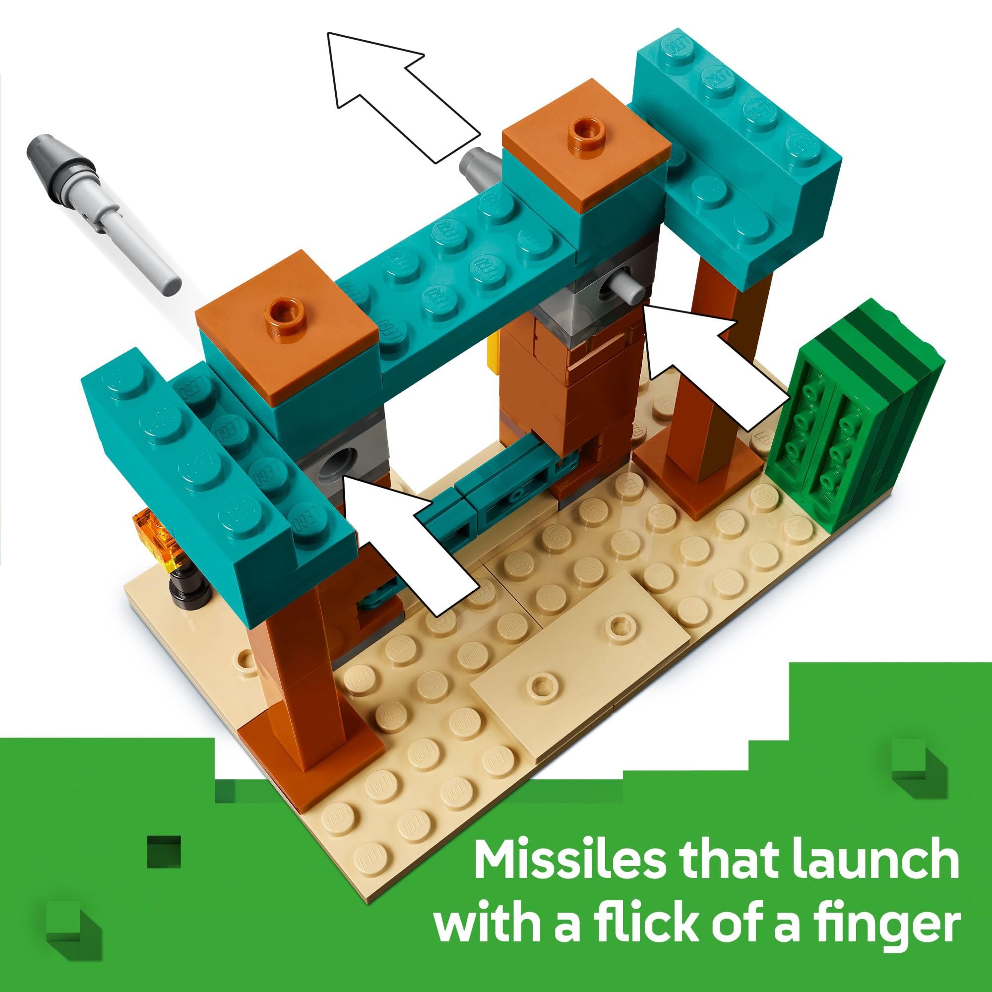 LEGO Minecraft missile launch feature activated by a flick