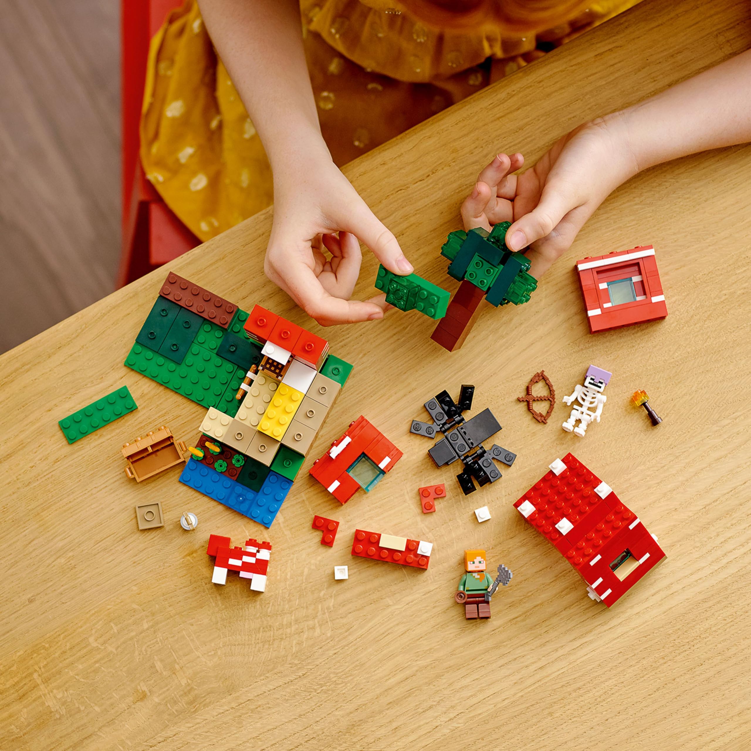 LEGO Minecraft Mooshroom figure offered for milking and farm scene play.