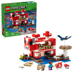 LEGO Minecraft Mooshroom House with Steve figure enables interactive pretend play on a mushroom island