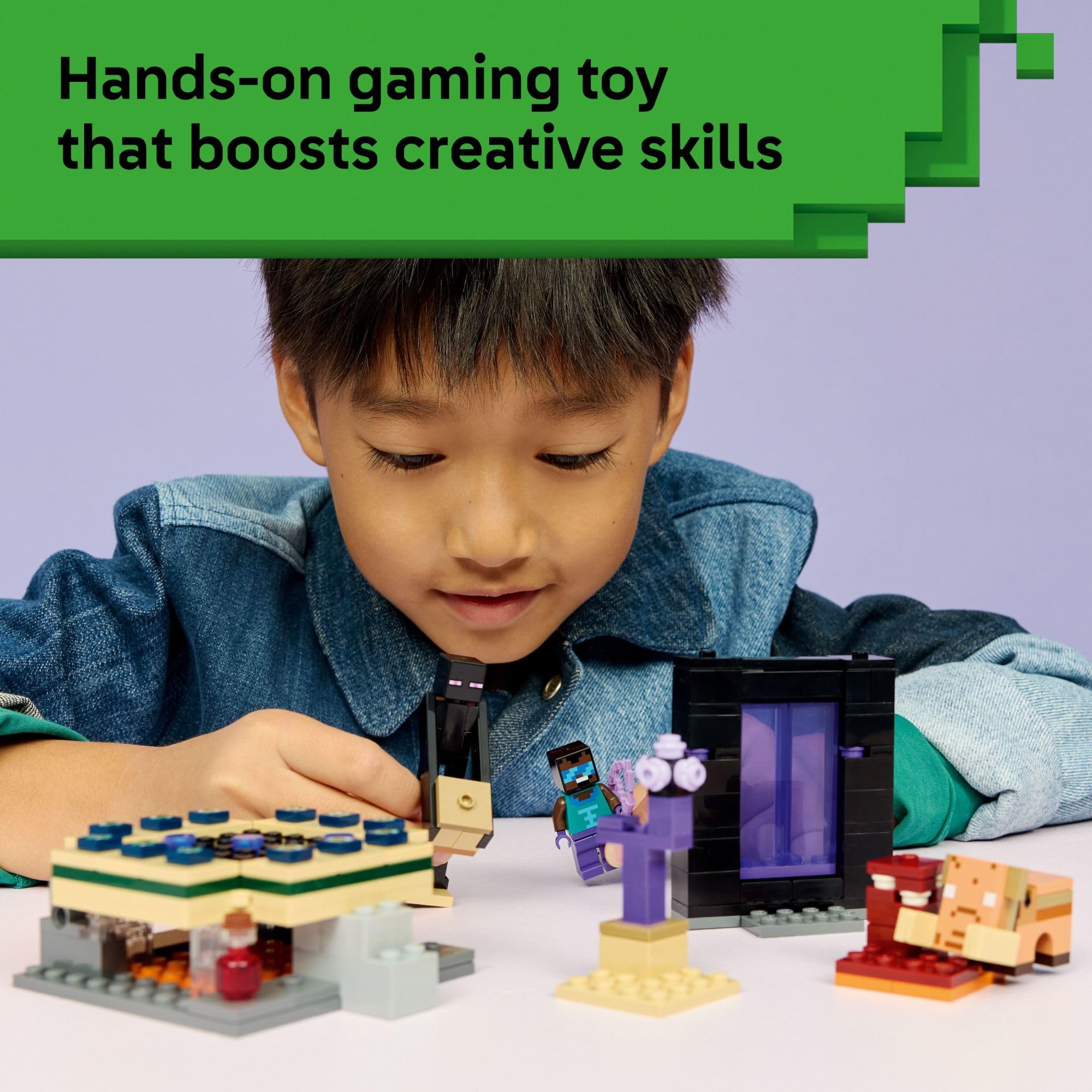 LEGO Minecraft Nether and End portals with interactive access to builds.